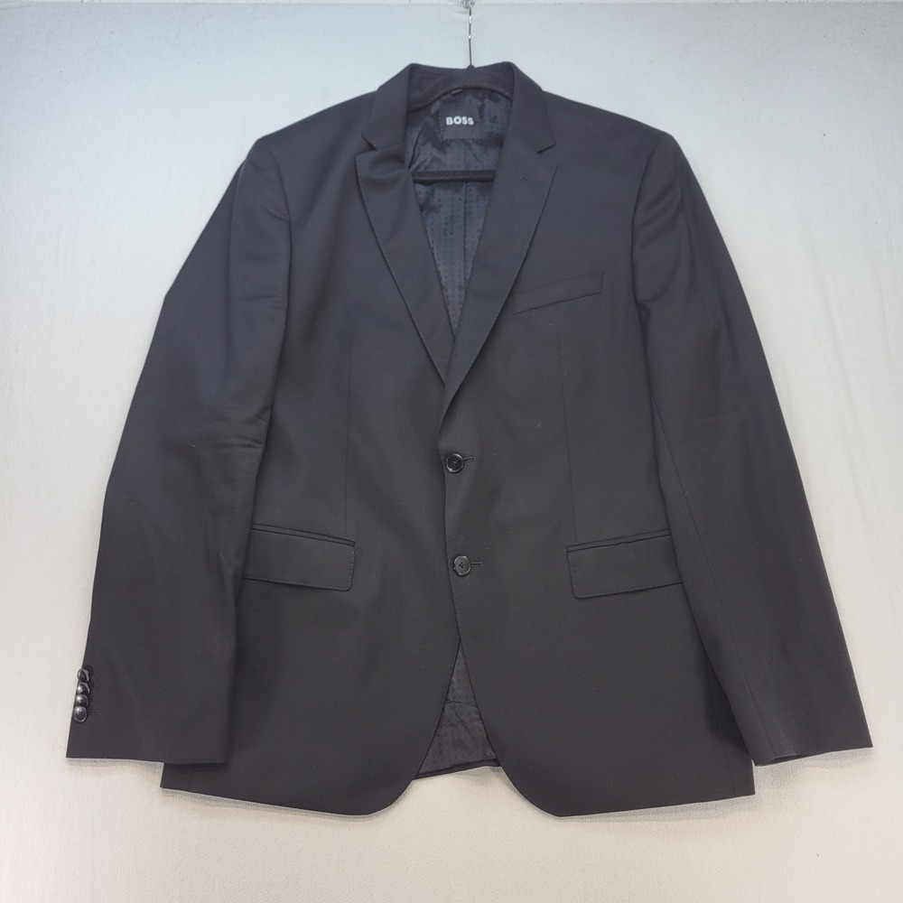 Hugo BOSS Blazer Mens 44R Black Slim Fit Italian Reda Virgin Wool Suit Jacket